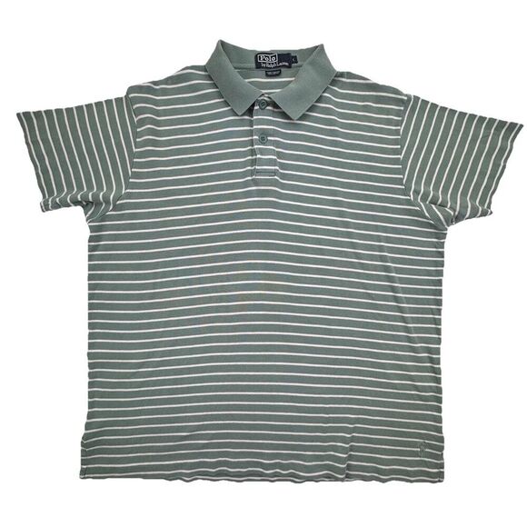 Polo Ralph Lauren Shirt Golf Green Stripe Preppy Mens Size Large Short Sleeve - Picture 1 of 7